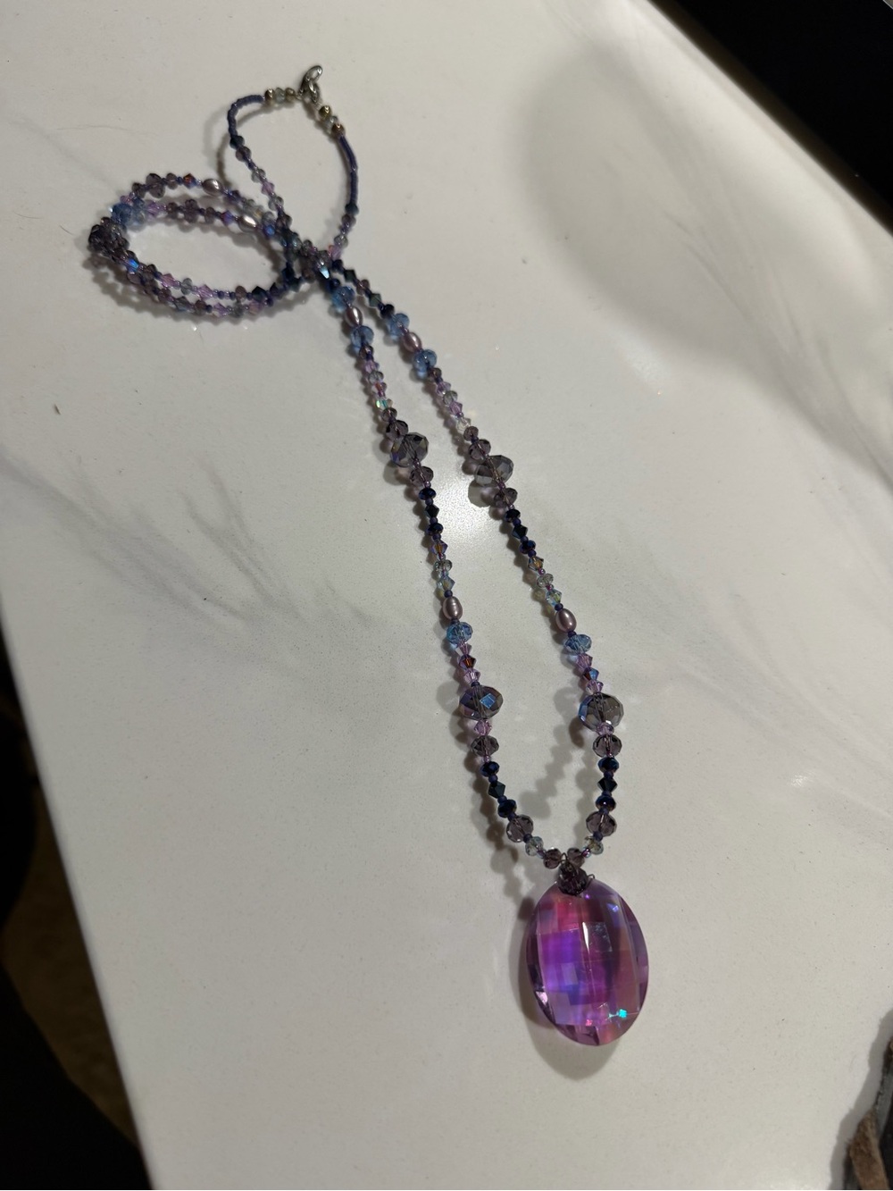 Purple Beaded Pendant Necklace